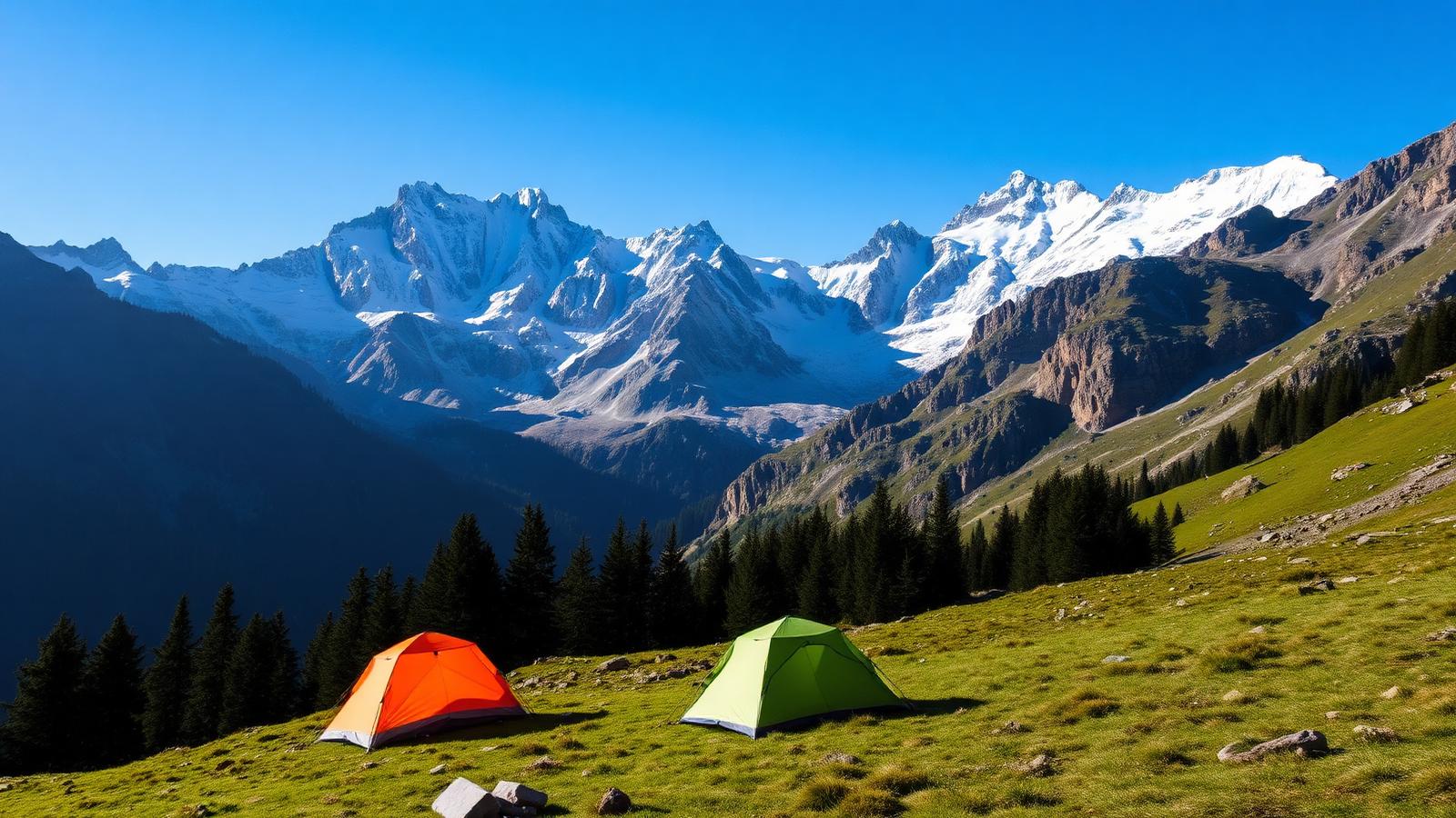 Mountains & Lakes campsite scene in France